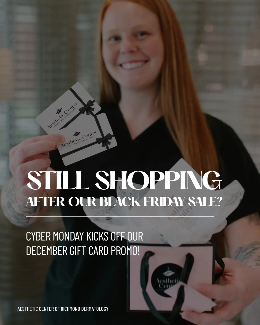 Cyber Monday officially kicks off our month long December gift card promo!

Starting TOMORROW, you’ll be able to shop this deal all month long. Gift cards can be used toward treatments and Derm Store skincare products (online or in-office), so they truly go a long way.

Whether you’re gifting to a friend or stocking up for yourself, this is the deal you wait for.

The promo goes live tomorrow, in-office and online using the link in bio 🤍

#acordrva #cybermondayspecials #richmondaesthetics